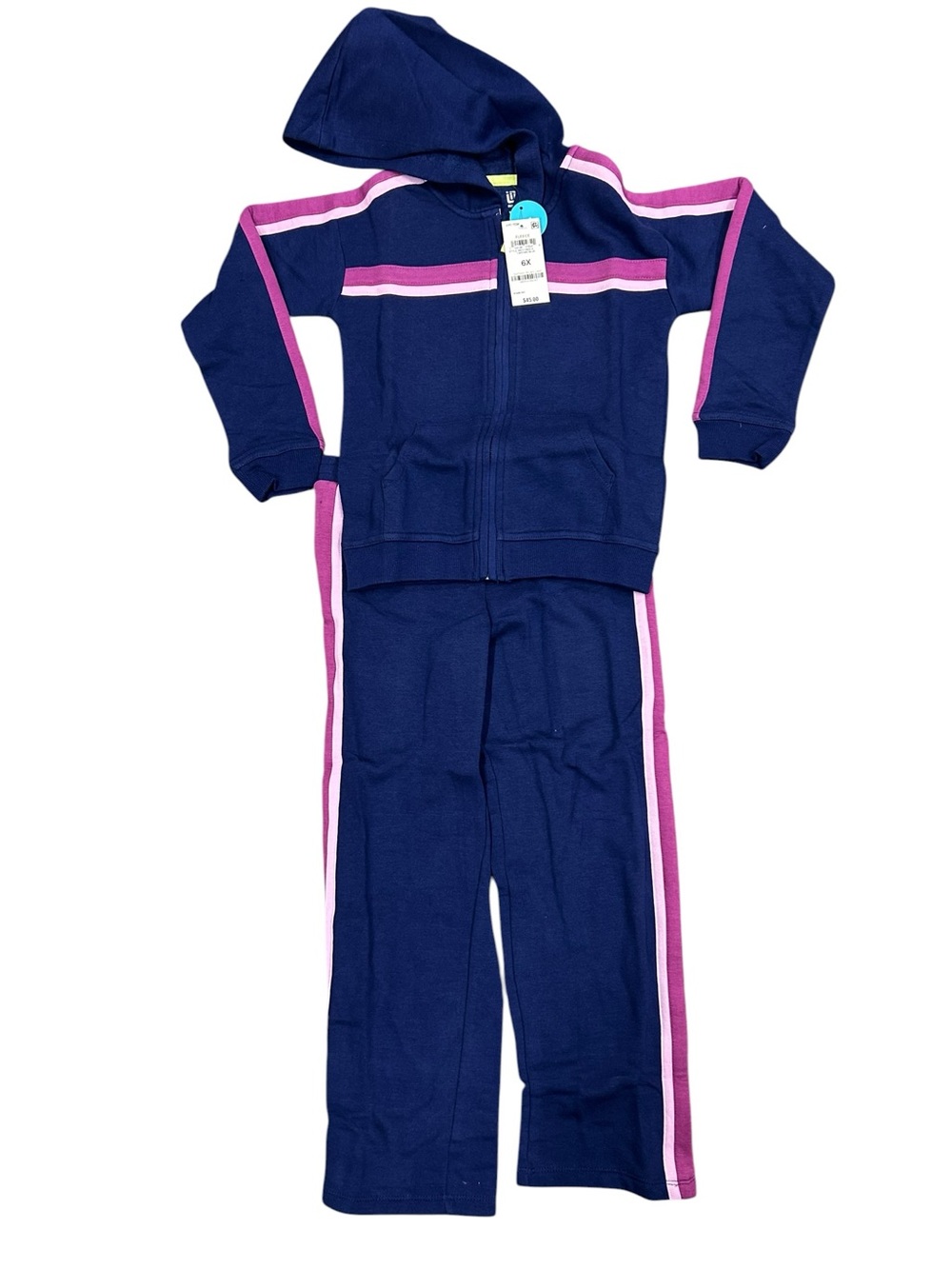 ID Ideology Girls 6X Stripe Fleece Jacket and Pants Set Tartan Blue NWT